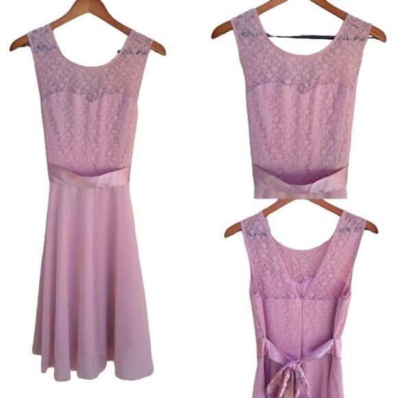 Berry Love Dress Lace Sweetheart Illusion Tie Waist Full Flowy Barbiecore Pink M - Picture 5 of 8